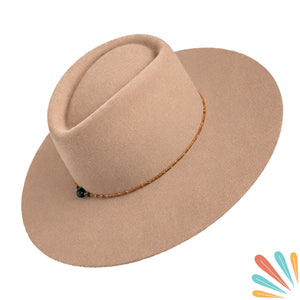 Hand-Painted Wool Fedora Hat with Citrine Crystals