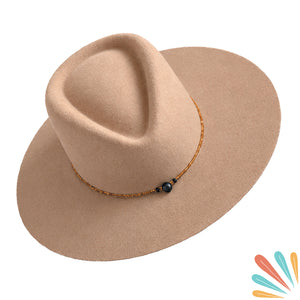 Hand-Painted Wool Fedora Hat with Citrine Crystals