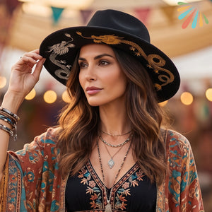 Double Dragons, Boho Wide Brim, Bohemian Festival, Hat, Beach, Statement Hat