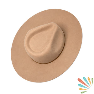 Beige Boho Mandala Hat, Wide Brim, Patterned, Vegan Felt, Gifts for her