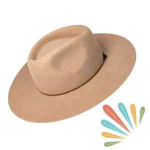 Beige Boho Mandala Hat, Wide Brim, Patterned, Vegan Felt, Gifts for her