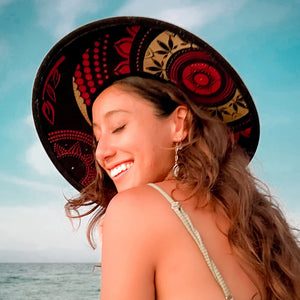 Hand-Painted Wool Fedora Hat with Citrine Crystals