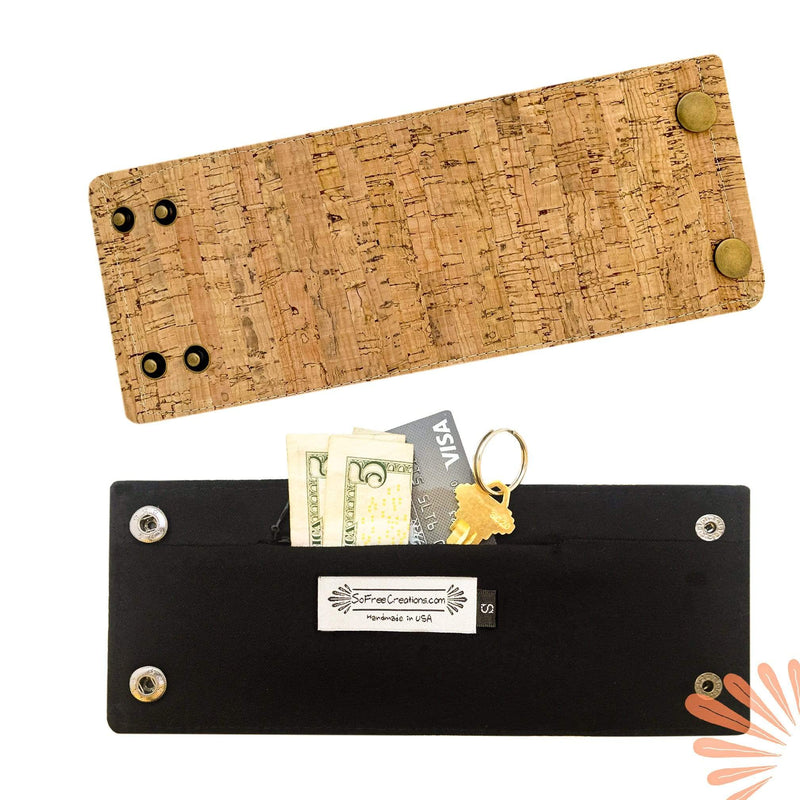 Cork Bracelet - Cork Fabric Wrist Wallet | By SoFree Creations