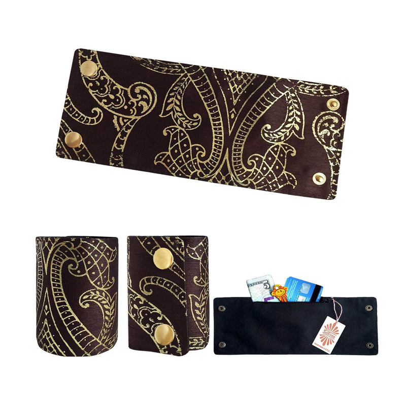 Buy Online High Quality, Beautiful and Stylish Golden Print Over Brown Wrist Wallet - SoFree Creations