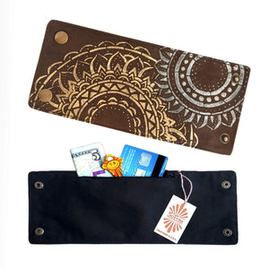 SoFree Creations Wrist Wallet Mandala Wristband Wallet - Brown Faux Suede Wrist Wallet