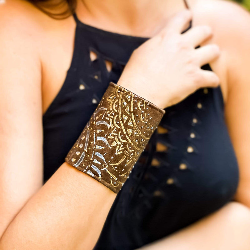 SoFree Creations Wrist Wallet Mandala Wristband Wallet - Brown Faux Suede Wrist Wallet