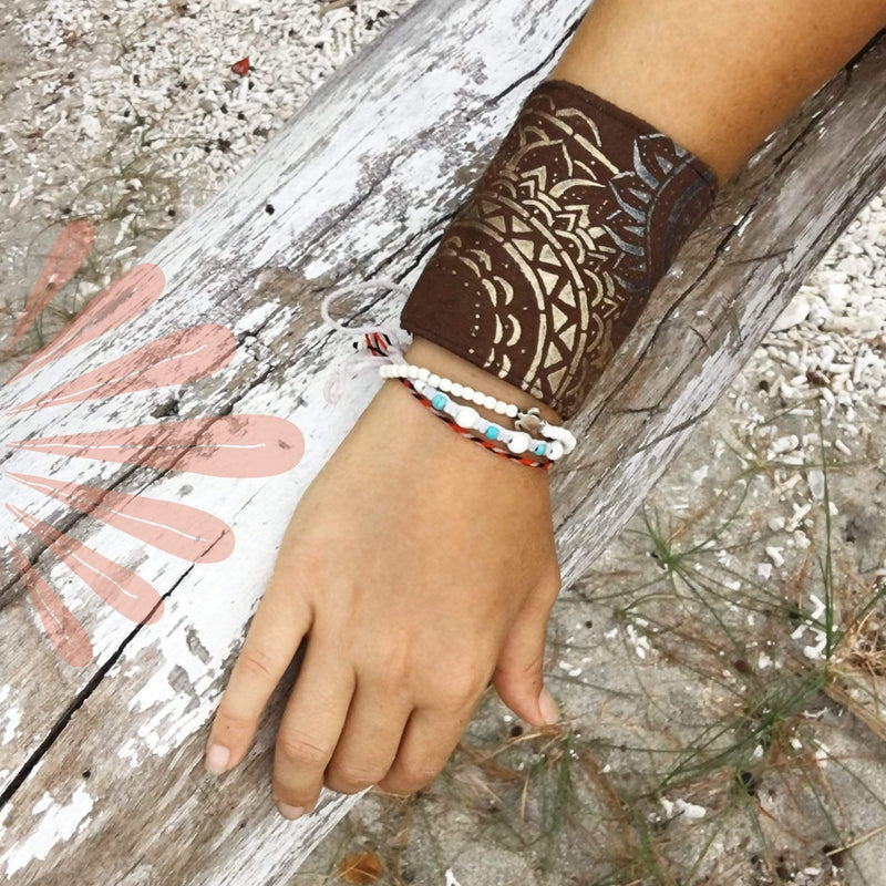 SoFree Creations Wrist Wallet Mandala Wristband Wallet - Brown Faux Suede Wrist Wallet