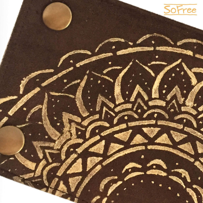 SoFree Creations Wrist Wallet Mandala Wristband Wallet - Brown Faux Suede Wrist Wallet