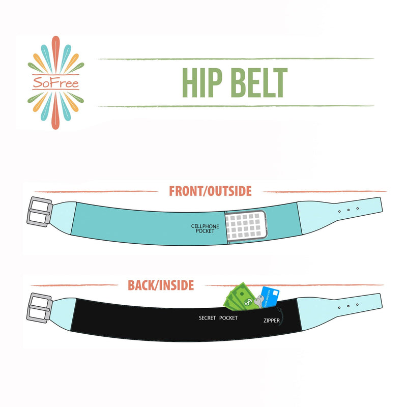 SoFree Creations Belt Phone and Money Holder Belt - Black Belt with Secret Pockets