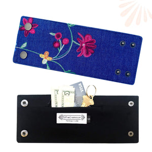 SoFree Creations Wrist Wallet Wrist Pocket Storage Band - Embroidered Denim Wrist Wallet - Red
