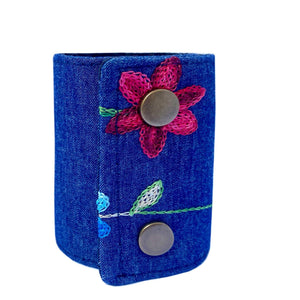 SoFree Creations Wrist Wallet Wrist Pocket Storage Band - Embroidered Denim Wrist Wallet - Red
