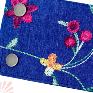 SoFree Creations Wrist Wallet Wrist Pocket Storage Band - Embroidered Denim Wrist Wallet - Red
