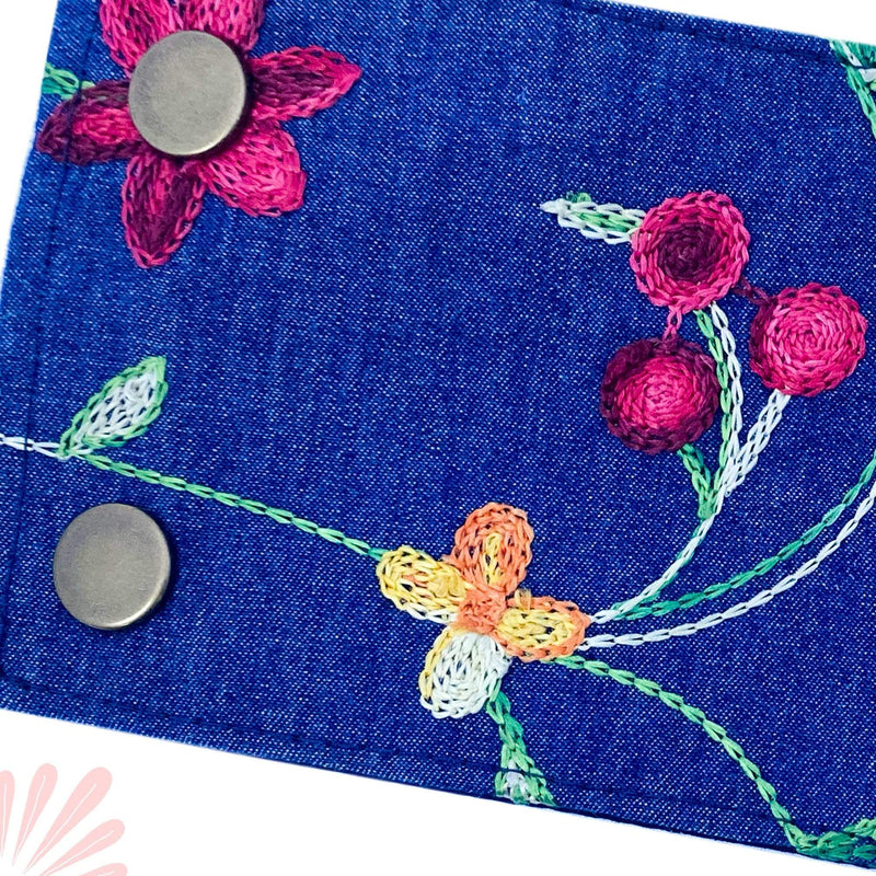SoFree Creations Wrist Wallet Wrist Pocket Storage Band - Embroidered Denim Wrist Wallet - Red